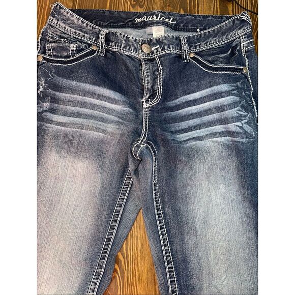 Maurices Womens Bootcut Jeans 14 medium Wash Heavy Stitch Stretch - Picture 2 of 9